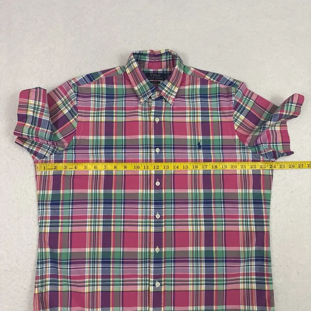 Polo Ralph Lauren Shirt Mens Large Pink Plaid Classic Fit Button Front Cotton